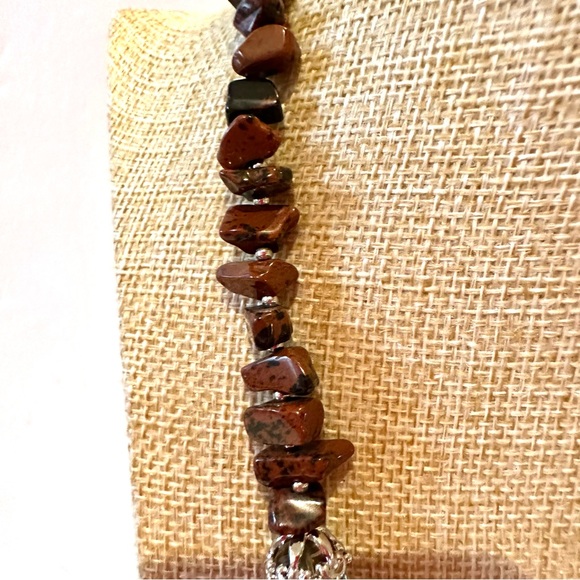 Genuine Gemstone & Glass Bead Necklace- silver tone w/ tigers eye / red & gray - Picture 7 of 10